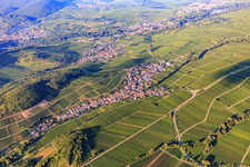 Wine-growing village between vineyards on the edge of the Haardt from the southwest in Ranschbach in the state Rhineland-Palatinate, Germany