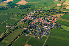 Aerial view of Village view between vineyards from the southwest on the A65 in Knöringen in the state Rhineland-Palatinate, Germany