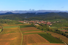Aerial view of Vineyards and fields on the Otterbach in Oberotterbach in the state Rhineland-Palatinate, Germany
