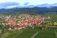 Village view from the northeast in the district Rechtenbach in Schweigen-Rechtenbach in the state Rhineland-Palatinate, Germany