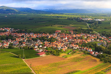 Aerial photograpy of Village view from the southwest in Göcklingen in the state Rhineland-Palatinate, Germany