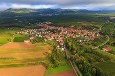 Village view on the Kaiserbach from the southwest in Göcklingen in the state Rhineland-Palatinate, Germany