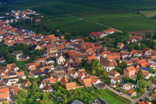 Aerial view of Laurentiusgarten on Pfaffengasse and Catholic Kindergarten at the church in Göcklingen in the state Rhineland-Palatinate, Germany