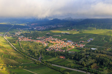 View of the town behind the B10 from the southeast in Siebeldingen in the state Rhineland-Palatinate, Germany
