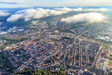 Aerial view of City view under clouds from the southwest in Landau in der Pfalz in the state Rhineland-Palatinate, Germany