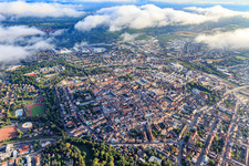 Aerial photograpy of City view under clouds from the southwest in Landau in der Pfalz in the state Rhineland-Palatinate, Germany