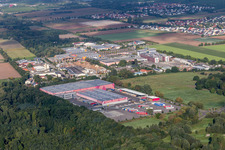 Hornbach logistics center in front of the Landau Ost industrial area in the district Dreihof in Essingen in the state Rhineland-Palatinate, Germany