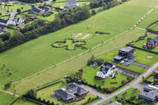 Oblique view of Luxury villas in residential area of single-family settlement in Varde in Juetland, Denmark