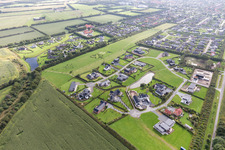 Luxury villas in residential area of single-family settlement in Varde in Juetland, Denmark out of the air