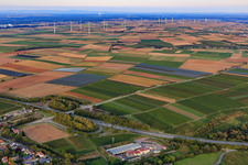 Energy generation from the geothermal power plant to the Offenbach wind farm and the Philppsburg nuclear power plant in the background in Rohrbach in the state Rhineland-Palatinate, Germany