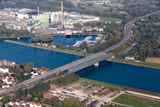 Aerial view of Maxau Rhine Bridge from the southwest in the district Maximiliansau in Wörth am Rhein in the state Rhineland-Palatinate, Germany
