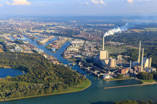 Karlsruhe Rhine ports with EnBW Energie Baden-Württemberg AG, Rhine port steam power plant Karlsruhe from the northwest in the district Daxlanden in Karlsruhe in the state Baden-Wuerttemberg, Germany