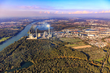 Karlsruhe Rhine ports with EnBW Energie Baden-Württemberg AG, Rhine port steam power plant Karlsruhe from the south in the district Daxlanden in Karlsruhe in the state Baden-Wuerttemberg, Germany