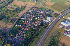 Aerial view of Village view from the southwest on the A8 with Nordinkraft in the district Darmsbach in Remchingen in the state Baden-Wuerttemberg, Germany