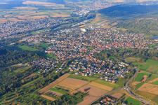 Overview of the town from the southwest in the district Wilferdingen in Remchingen in the state Baden-Wuerttemberg, Germany