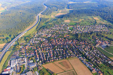 Overview of the town from the west on the A8 in the district Nöttingen in Remchingen in the state Baden-Wuerttemberg, Germany