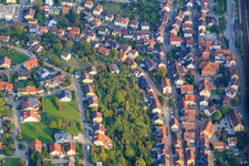 Aerial view of Siloam Church on Lutherstr in Ispringen in the state Baden-Wuerttemberg, Germany
