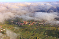 Aerial view of Wine village view under clouds in Birkweiler in the state Rhineland-Palatinate, Germany