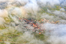 Aerial photograpy of Wine village view under clouds in Birkweiler in the state Rhineland-Palatinate, Germany