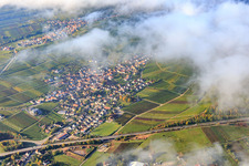 Wine village view under clouds from the north in Birkweiler in the state Rhineland-Palatinate, Germany