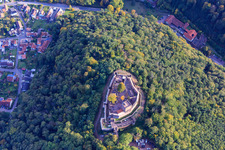 Aerial view of Landeck Castle from above in Klingenmünster in the state Rhineland-Palatinate, Germany