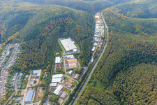 Industrial estate Alte Bundesstraße with Schumacher Packaging GmbH plant Hauenstein, Gottardo Logistics and Josef Seibel Schuhfabrik GmbH in Hauenstein in the state Rhineland-Palatinate, Germany