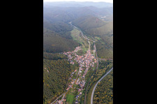 Village - view on the edge of agricultural fields and farmland in Wilgartswiesen in the state Rhineland-Palatinate, Germany