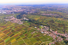 View of the Queichtal valley on this side of the B10 to Godramstein from the west in Siebeldingen in the state Rhineland-Palatinate, Germany