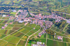 Aerial view of View of the Queichtal valley on this side of the B10 from the northwest in Siebeldingen in the state Rhineland-Palatinate, Germany
