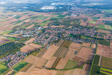 Aerial photograpy of Town View of the streets and houses of the residential areas in Schwegenheim in the state Rhineland-Palatinate, Germany