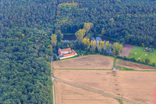 Lachenmühle on the edge of the forest with mill lakes in the district Niederlustadt in Lustadt in the state Rhineland-Palatinate, Germany