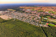 Aerial view of City view from the northwest in Bellheim in the state Rhineland-Palatinate, Germany