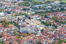Savings bank, VG administration and housing estate in the city center from the northeast in Kandel in the state Rhineland-Palatinate, Germany