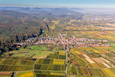 Aerial photograpy of Town View of the streets and houses of the residential areas in Oberotterbach in the state Rhineland-Palatinate, Germany