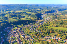 Aerial view of Village overview in the Wieslautertal from the east in Bundenthal in the state Rhineland-Palatinate, Germany