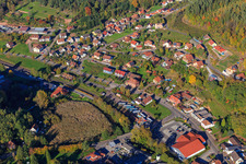 Aerial view of Netto Marken-Discount and bus station in Bundenthal in the state Rhineland-Palatinate, Germany