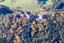 Aerial view of Ruin Old-Dahn in Dahn in the state Rhineland-Palatinate, Germany
