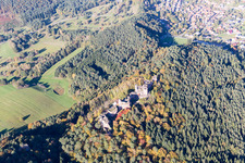 Aerial view of Altdahn and Neudahn Castles in Dahn in the state Rhineland-Palatinate, Germany
