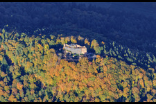 Meistersel Castle ruins scaffolded for renovation in Ramberg in the state Rhineland-Palatinate, Germany