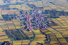 Aerial view of Vineyards in autumn colours in Rhodt unter Rietburg in the state Rhineland-Palatinate, Germany