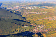 Wine-growing villages on the edge of the Haardt from the southwest, view to Neustadt in the district SaintMartin in Sankt Martin in the state Rhineland-Palatinate, Germany