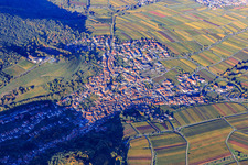 Aerial view of Wine-growing town on the edge of the Haardt from the southwest in the district SaintMartin in Sankt Martin in the state Rhineland-Palatinate, Germany