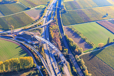Oblique view of Construction site for the A65 Bornheim, Landau-Dammheim(B272) motorway exit in the district Dammheim in Landau in der Pfalz in the state Rhineland-Palatinate, Germany