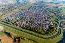 Oblique view of Village view in the district Russheim in Dettenheim in the state Baden-Wurttemberg, Germany