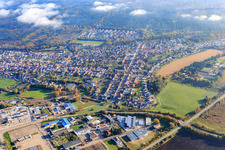 View from the southwest with airwasol GmbH & Co. KG in the district Huttenheim in Philippsburg in the state Baden-Wuerttemberg, Germany