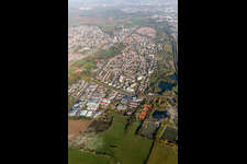 Aerial view of Town View of the streets and houses of the residential areas in the district Sankt Ilgen in Leimen in the state Baden-Wurttemberg, Germany