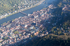 Aerial view of Jesuit Church and Holy Spirit Church in the Old Town in the district Kernaltstadt in Heidelberg in the state Baden-Wuerttemberg, Germany