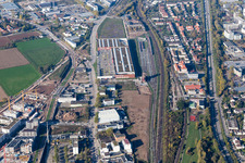 Bird's eye view of District Bahnstadt in Heidelberg in the state Baden-Wuerttemberg, Germany