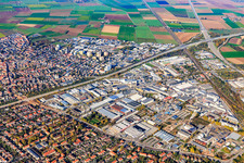 Aerial view of View of the town from the southeast, cut through by the A5 in the district Pfaffengrund-Nord in Heidelberg in the state Baden-Wuerttemberg, Germany