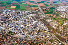 Industrial area from the southeast with BorgWarner Germany GmbH, ABB and Gaster Wellpappe GmbH in the district Pfaffengrund-Nord in Heidelberg in the state Baden-Wuerttemberg, Germany